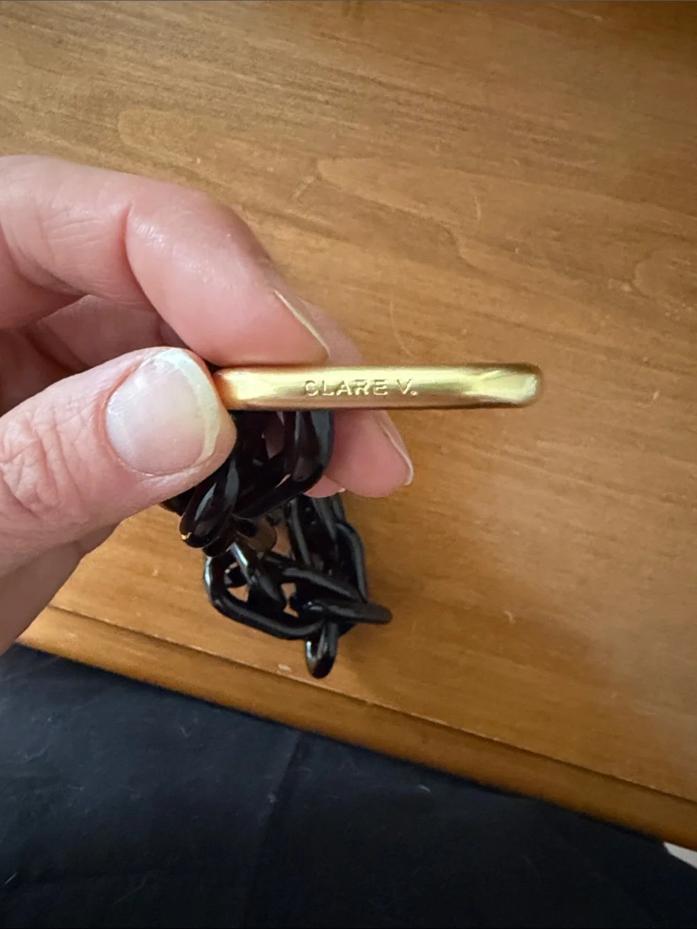 Clare V Black Chain Strap with Gold Hardware